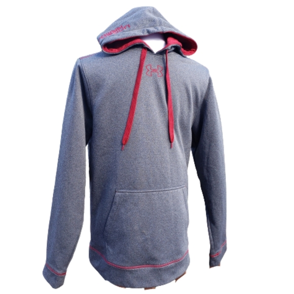 UNDER ARMOUR Hoodie Mens Sz M Grey Burgundy Red - Picture 1 of 12